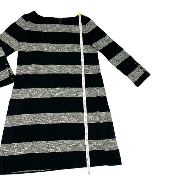 J. Crew Dress 3/4 Sleeve Heather Stripe Knit Button Detail Womens XXS Black Grey - Picture 7 of 12